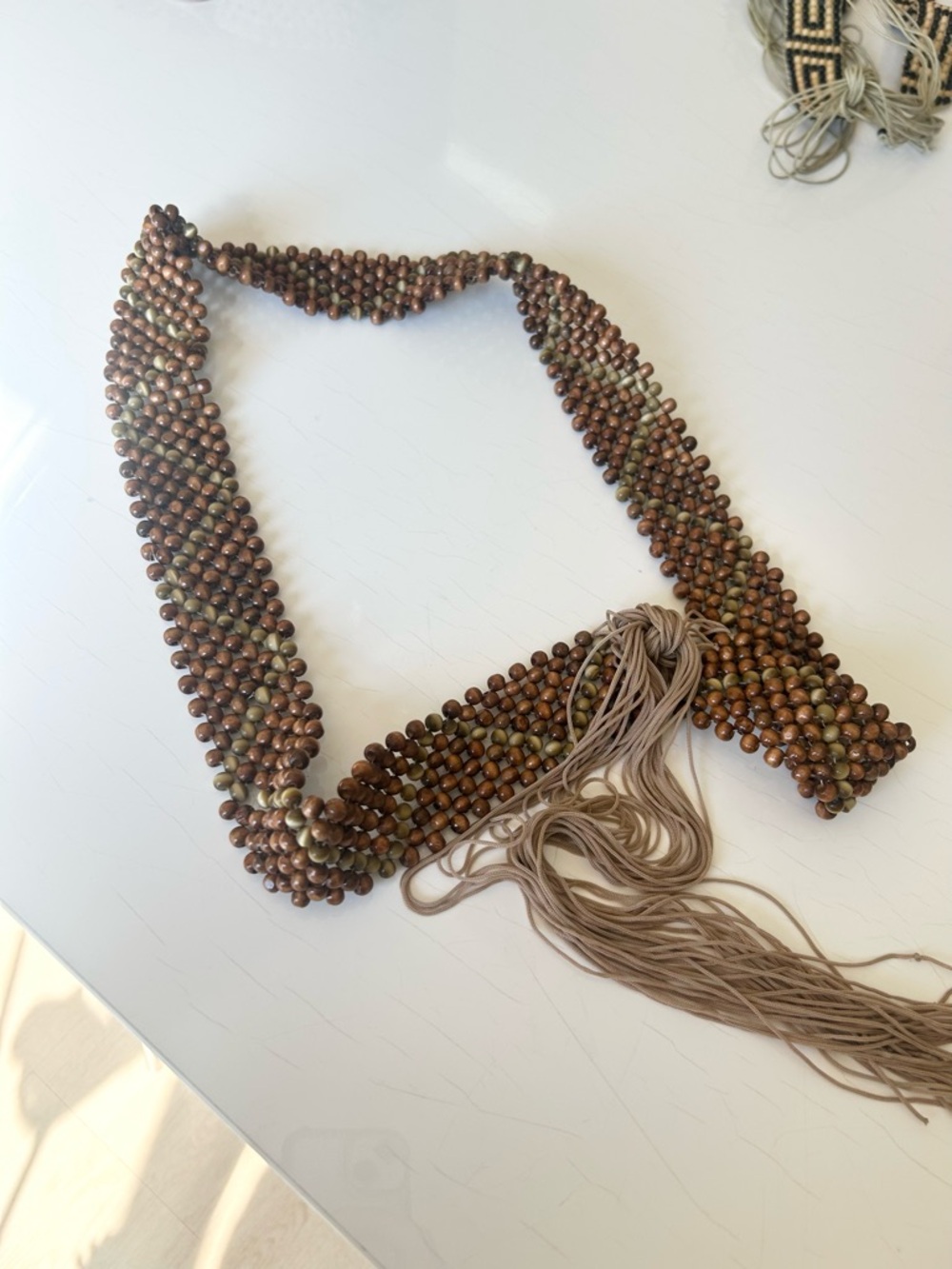 Vintage Brown Beaded Waist Belt with Tassel